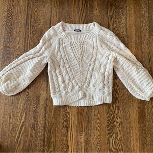 Express Cream Cable Knit Chenille Sweater with Balloon Sleeves